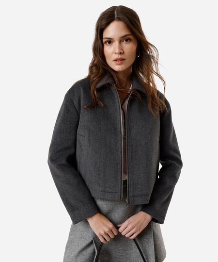 jaqueta feminina texturizada cinza G jaqueta feminina texturizada cinza G