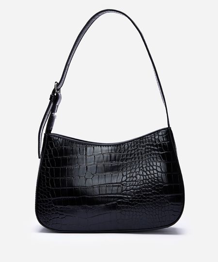 bolsa baguete com textura crocro preta UNICO bolsa baguete com textura crocro preta UNICO