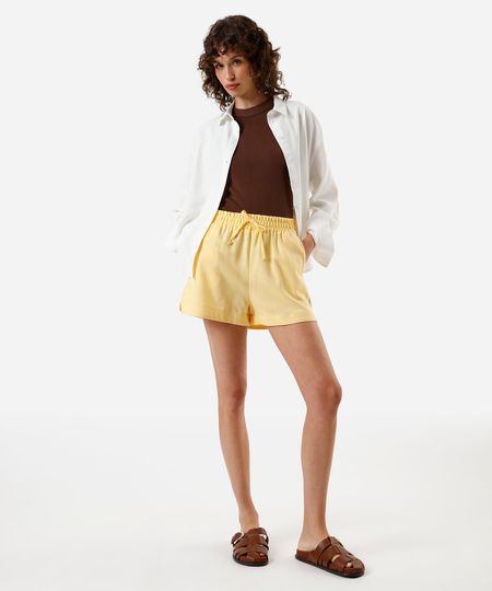 short feminino com linho cós elástico amarelo PP short feminino com linho cós elástico amarelo PP