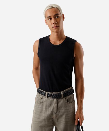 regata masculina com algodão canelada preta G regata masculina com algodão canelada preta G