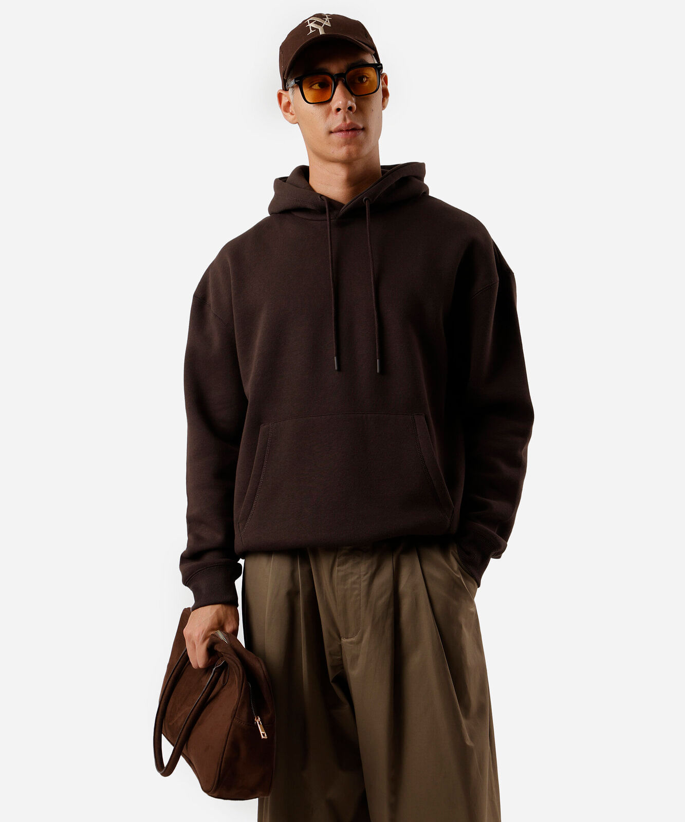 blusão masculino de moletom com capuz oversized marrom