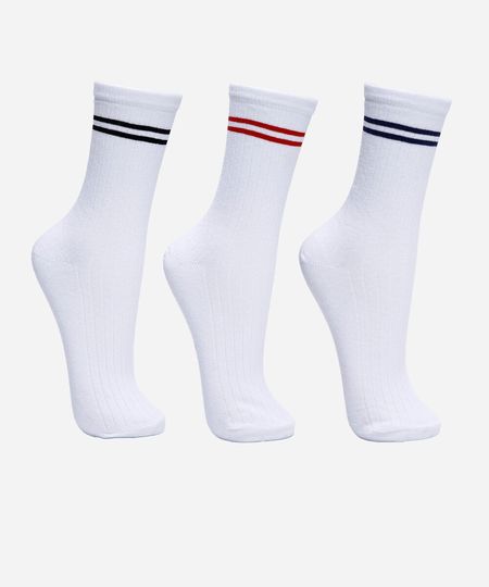 kit de 3 meias cano alto com listras colorido 34-39