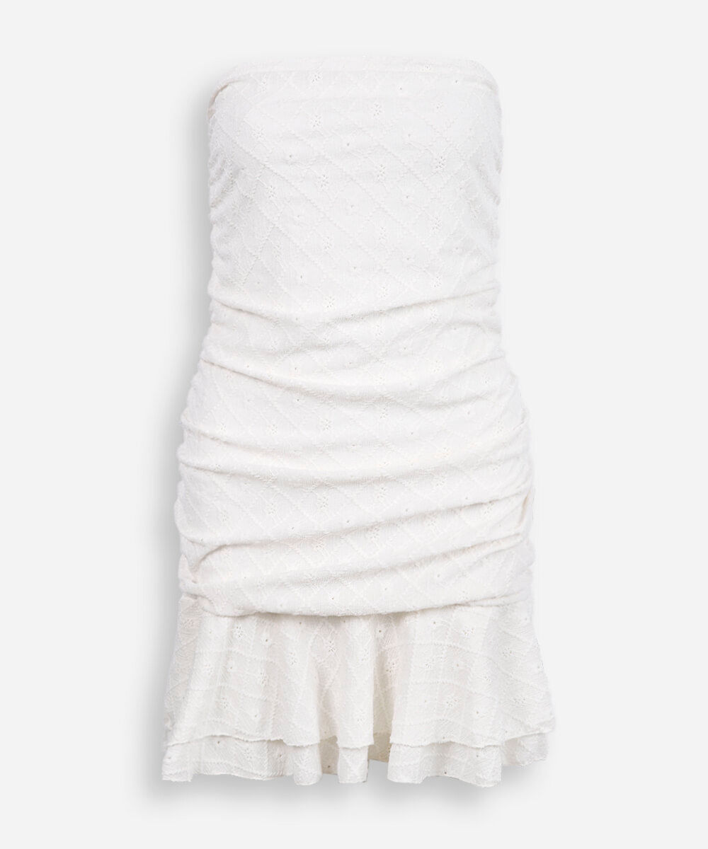 vestido juvenil com barra de babado laise off white