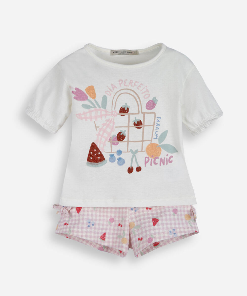 conjunto infantil de algodão estampado off white