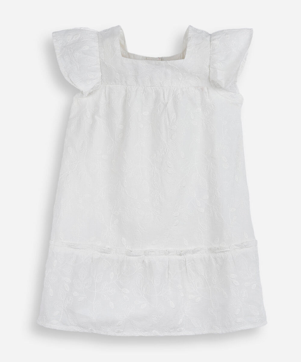 vestido infantil de algodão com bordados e botões off white