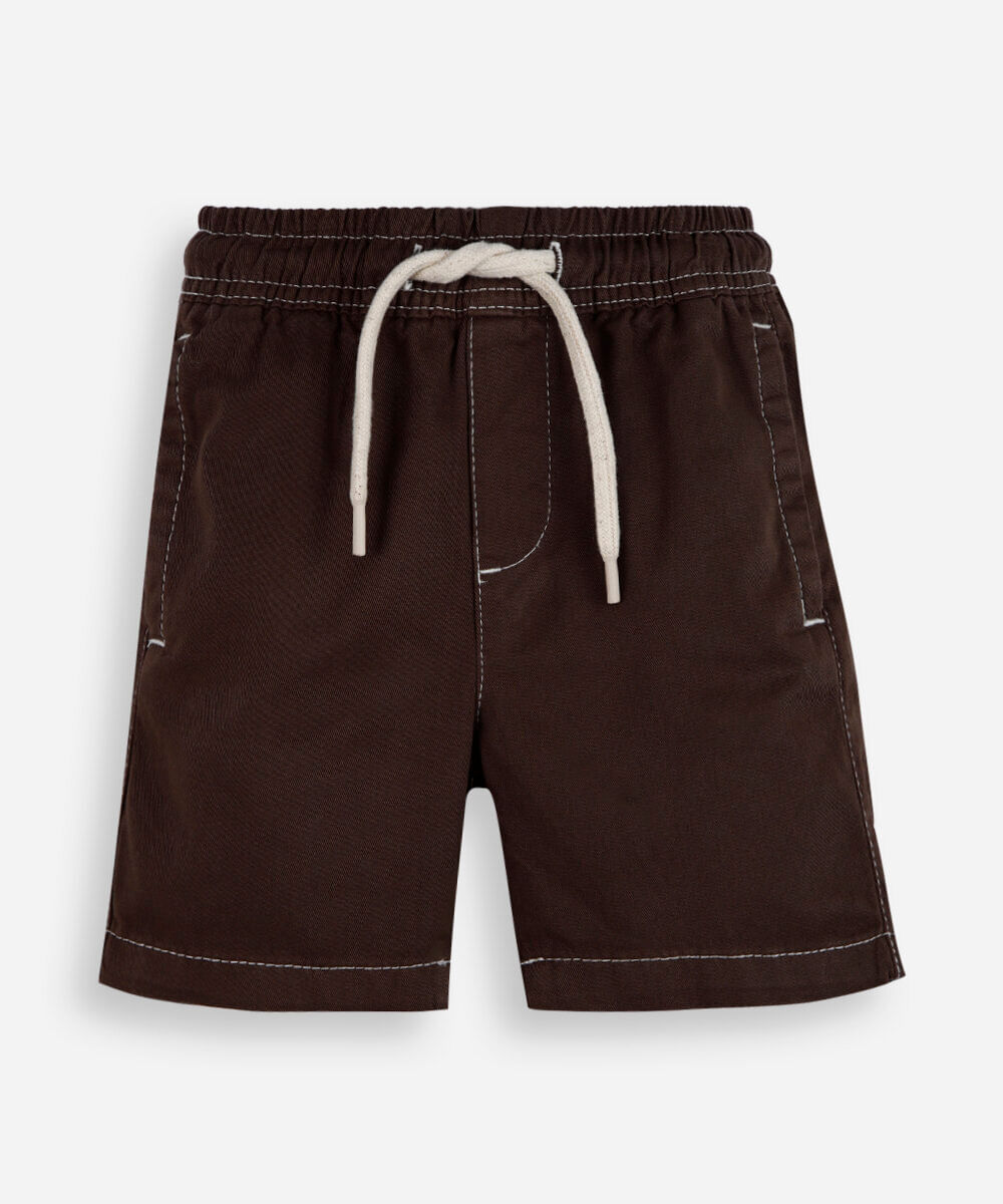 short infantil de sarja cós elástico marrom