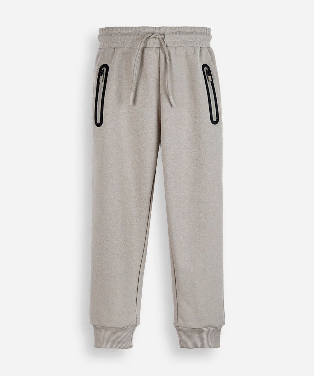 calça jogger infantil de moletom com bolsos bege