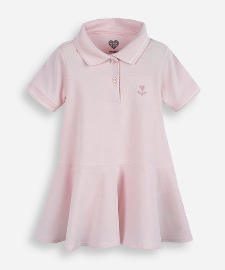 vestido polo evasê infantil de algodão rosa 3