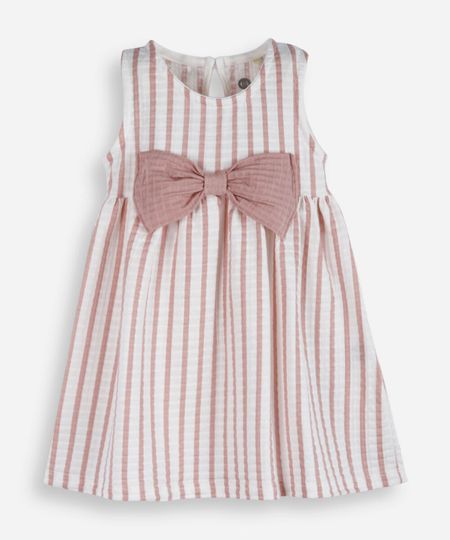 vestido infantil de algodão texturizado listrado rosa 0-3