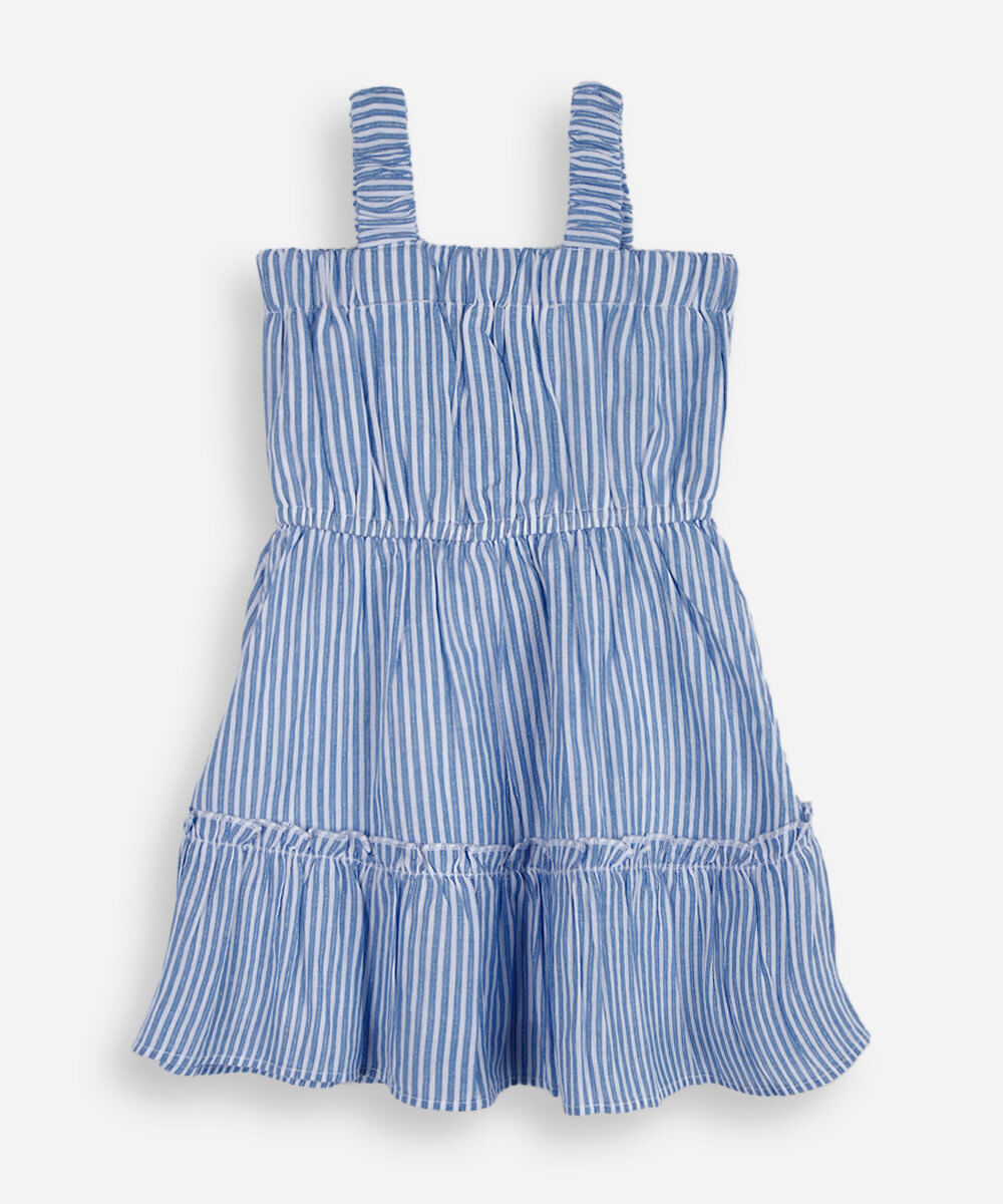 vestido infantil de algodão com marias listrado azul