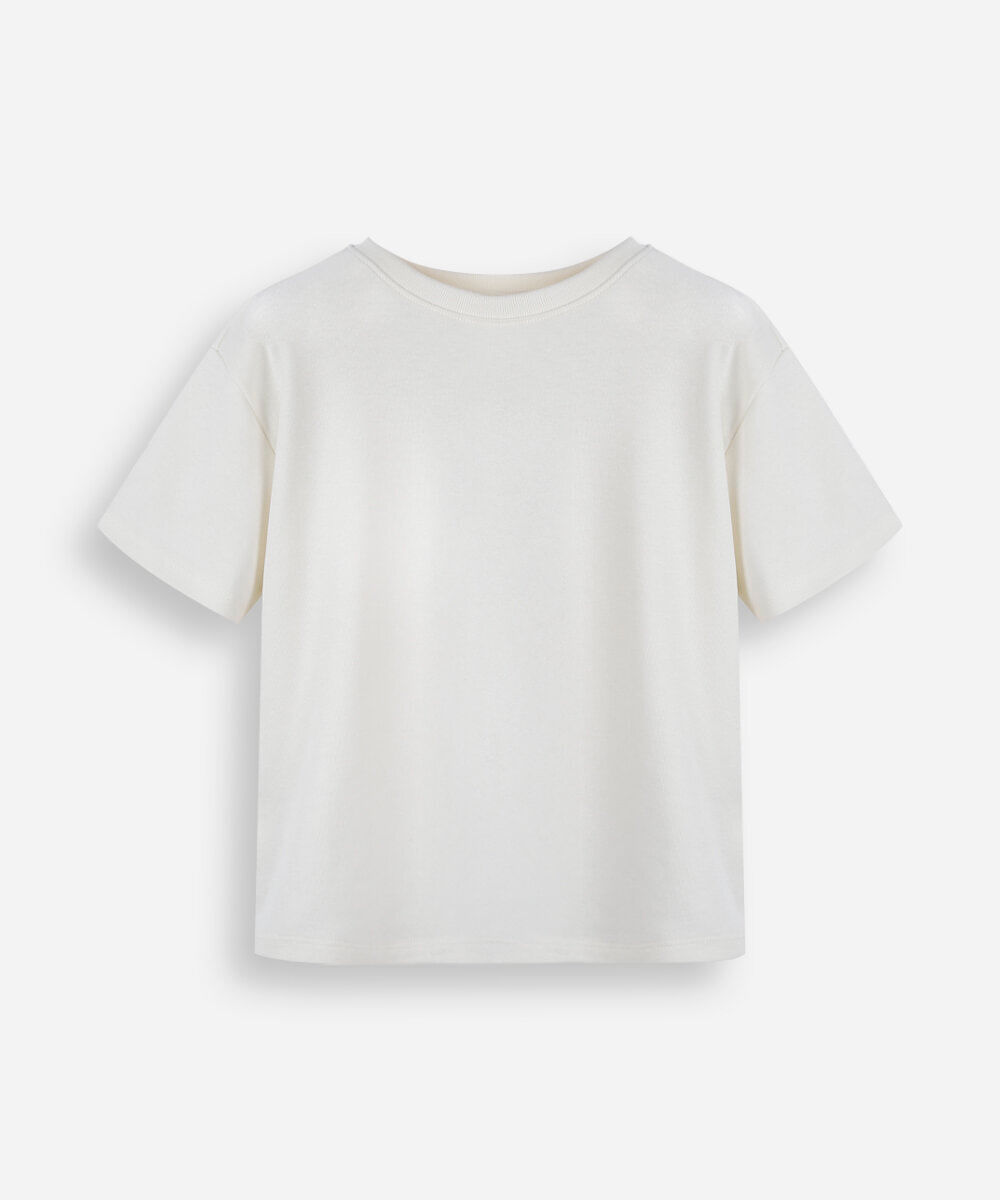 camiseta infantil de algodão peruano com mangas curtas off white