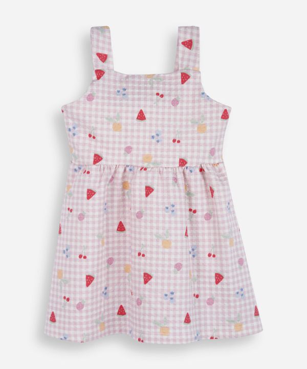 vestido infantil de algodão xadrez texturizado rosa 2