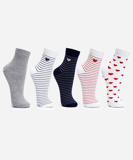 kit de 5 meias cano médio estampado colorido 34-39