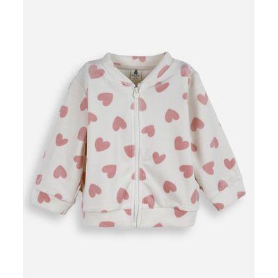 casaco infantil de plush corações off white