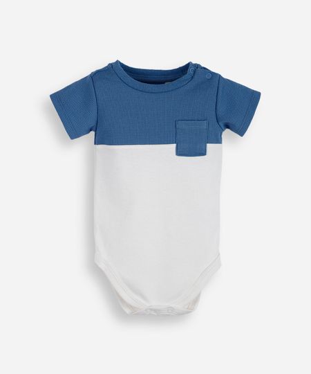 body infantil de algodão com bolso off white 3-6