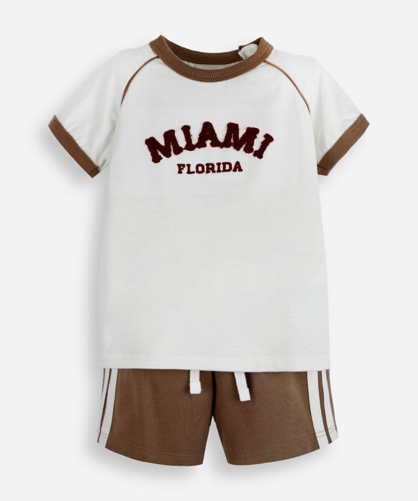 conjunto curto infantil de algodão miami marrom 9-12