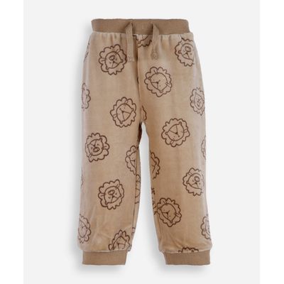 calça infantil de plush leão bege