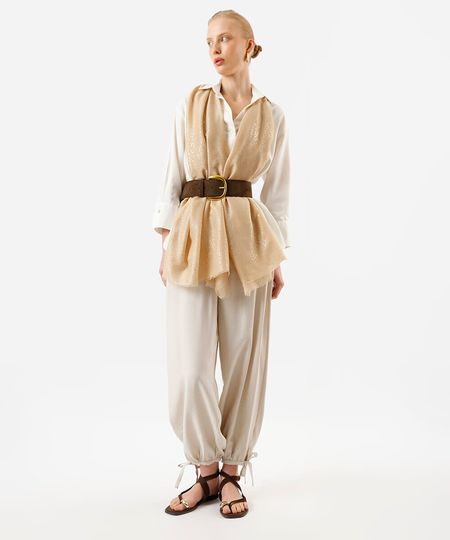 lenço com brilhos retangular bege UNICO