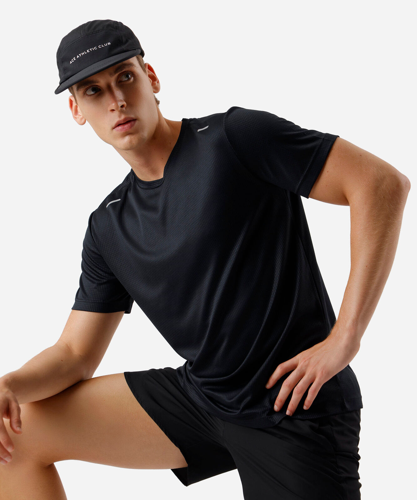 camiseta masculina run esportiva ace texturizada preta