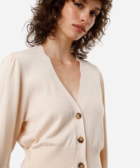 cardigan cropped feminino de tricot bege P cardigan cropped feminino de tricot bege P
