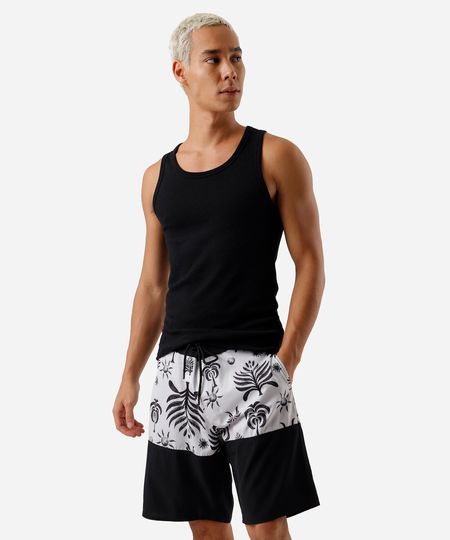short boardshort masculino com recorte folhagens colorido 38