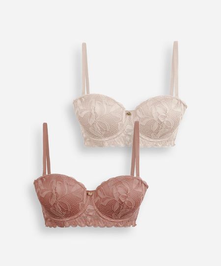 kit de 2 sutiãs meia taça feminino de renda alças removíveis colorido 42