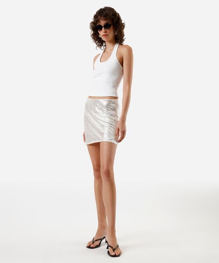 minissaia feminina de paetê bege GG minissaia feminina de paetê bege GG