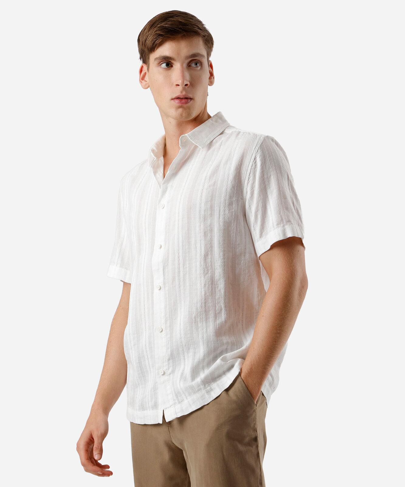 camisa masculina algodão manga curta branca