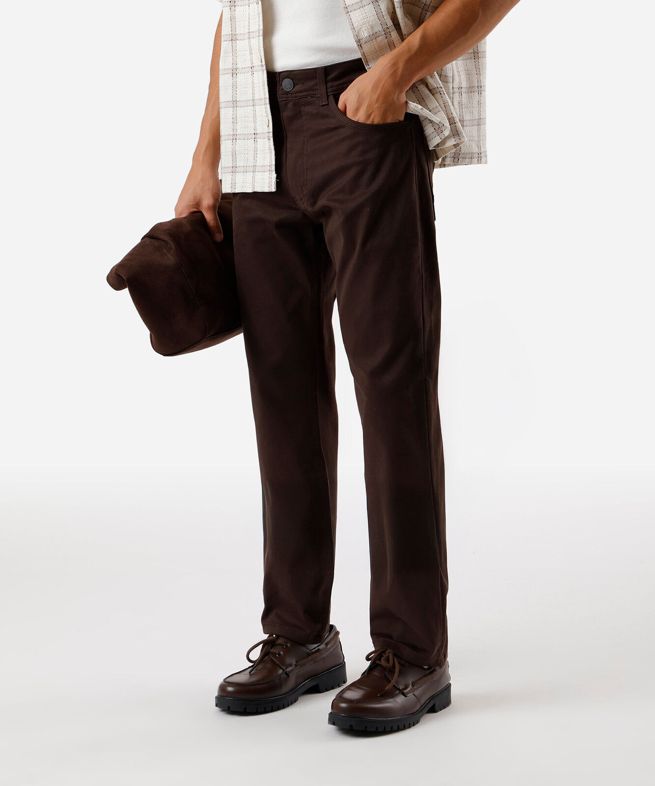 calça masculina de sarja slim comfort marrom