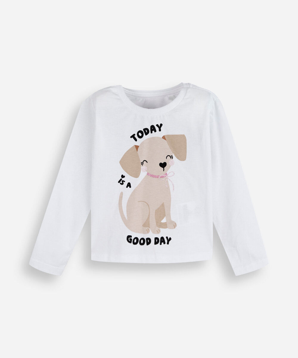 camiseta infantil de algodão manga longa estampada off white