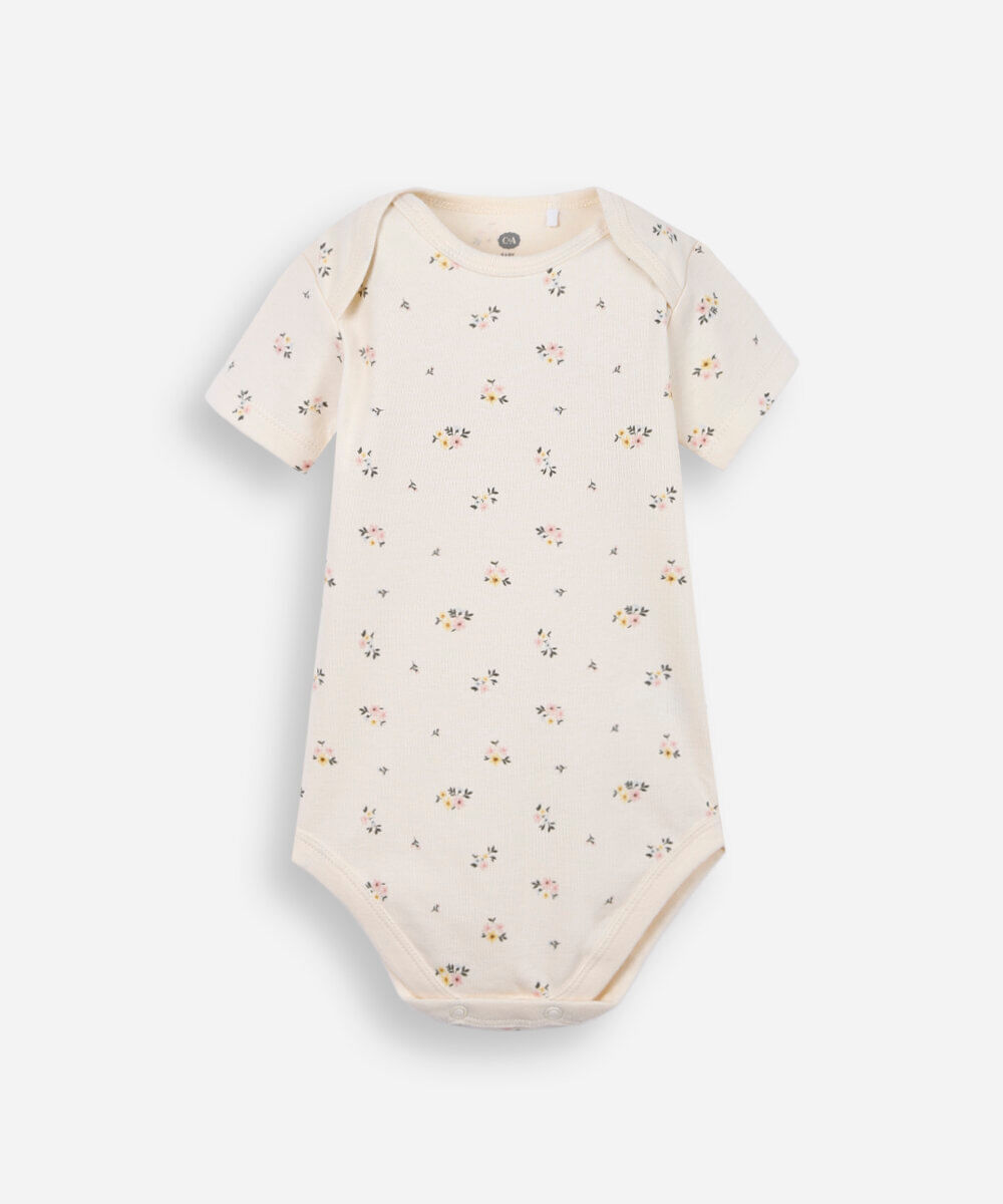 body infantil de algodão floral bege