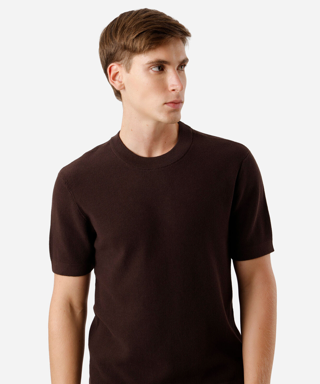 camiseta masculina de tricot manga curta marrom