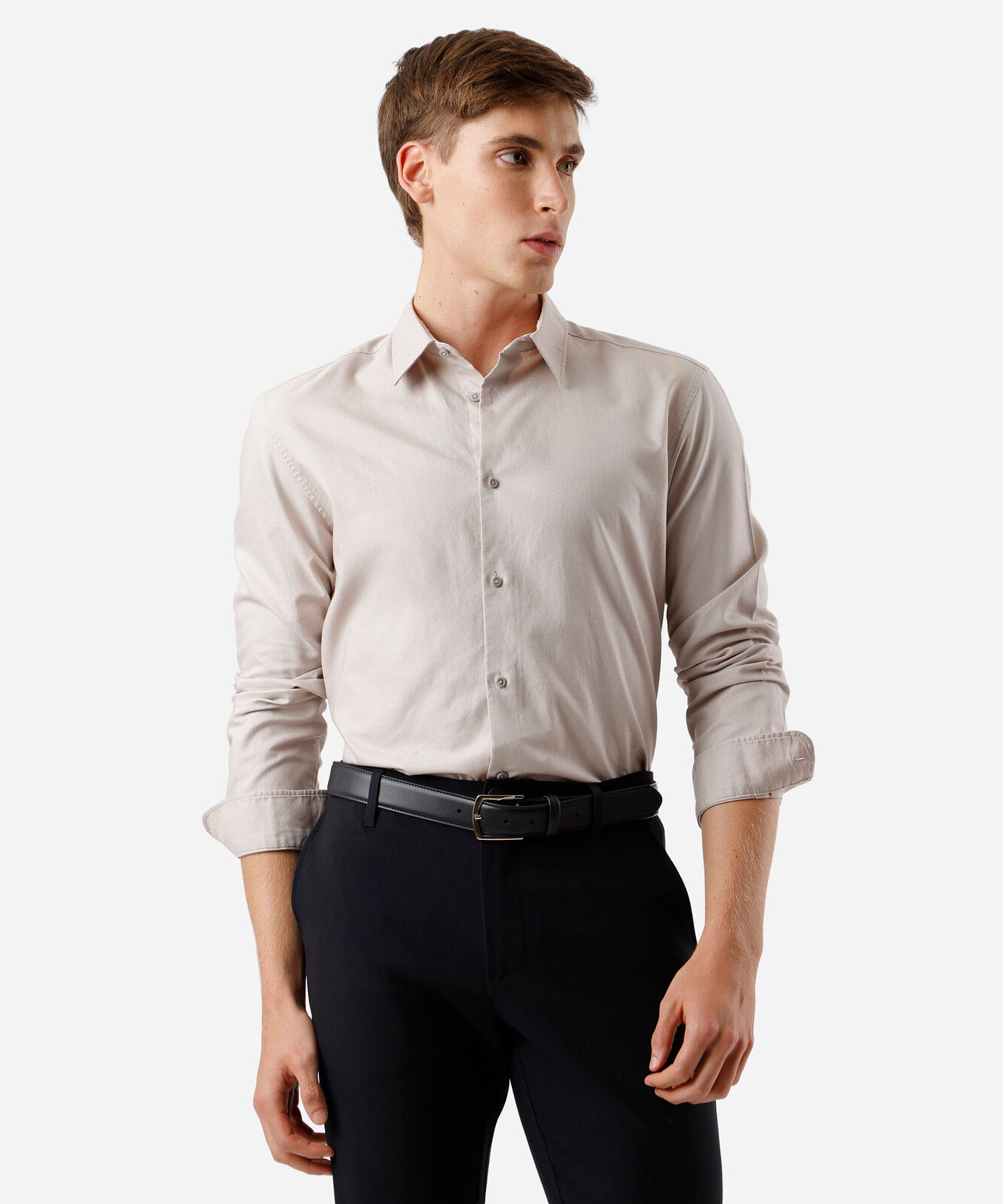 camisa masculina de algodão manga longa bege