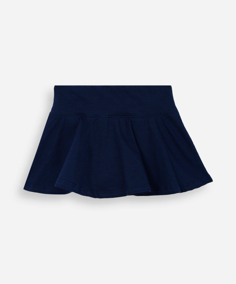 short saia infantil evasê liso azul