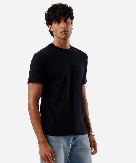 camiseta slim fit masculina com algodão canelada preta G