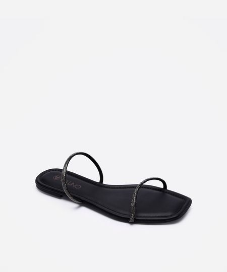 rasteirinha duas tiras com brilho via uno preta 35