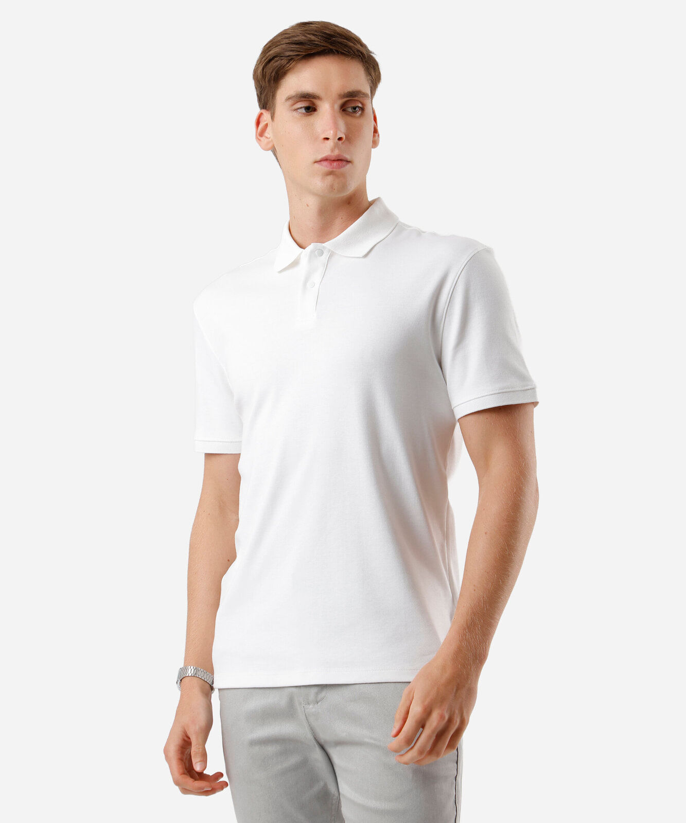 polo masculina de algodão peruano manga curta off white