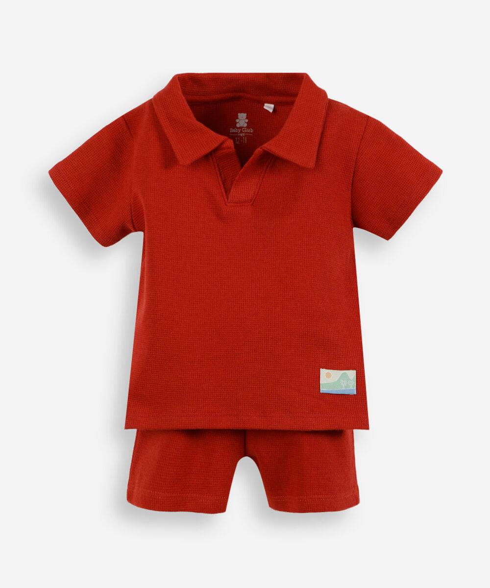 conjunto infantil polo de algodão - vermelho
