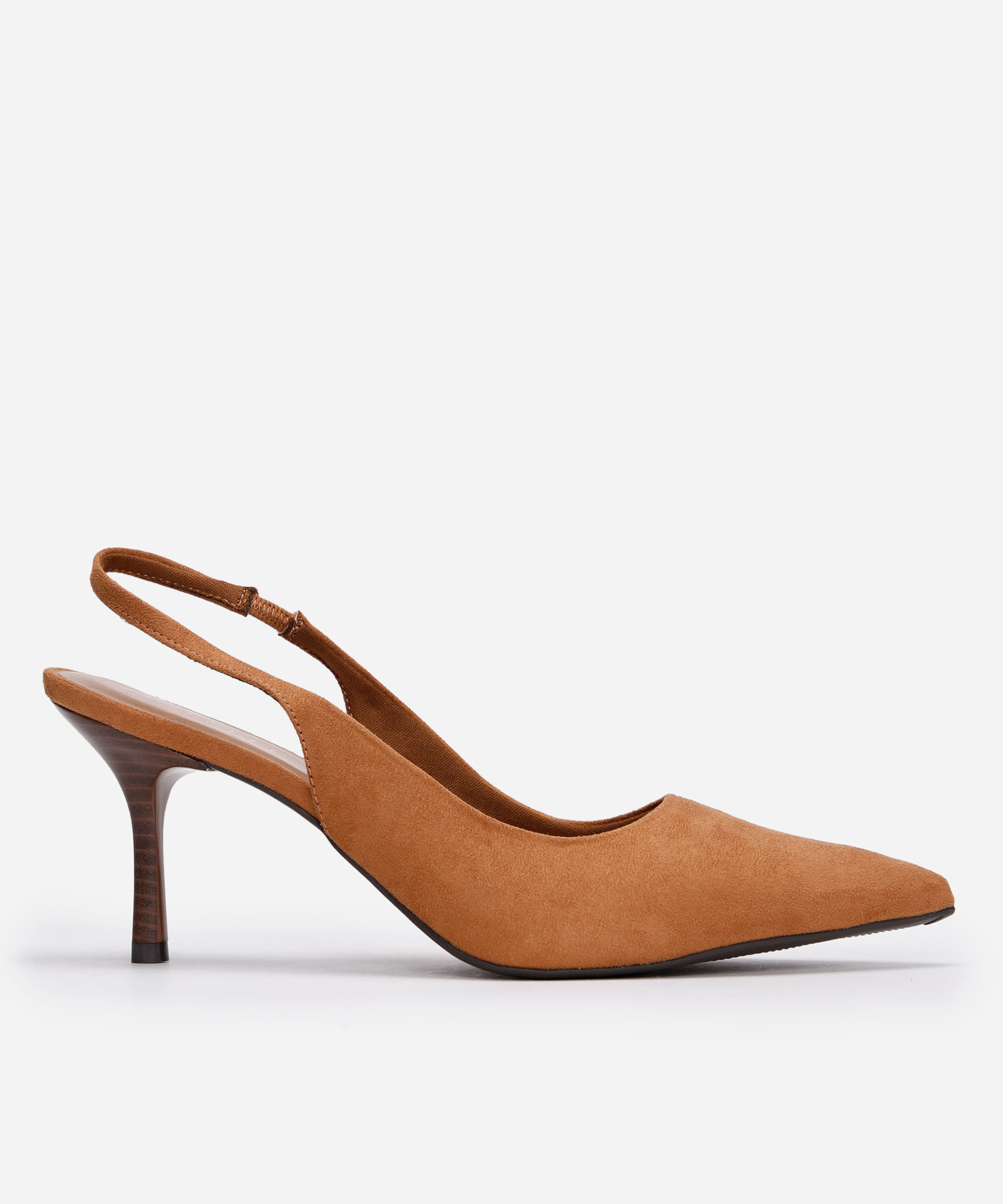 scarpin bico fino salto alto texturizado oneself bege