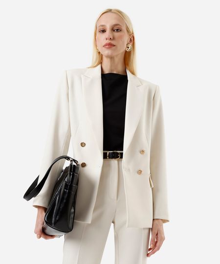 blazer de alfaiataria feminino com viscose bege P