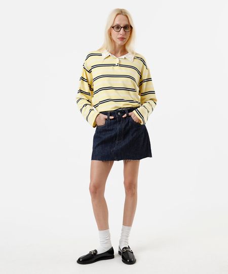 minissaia feminina jeans com barra a fio cintura média azul 36 minissaia feminina jeans com barra a fio cintura média azul 36