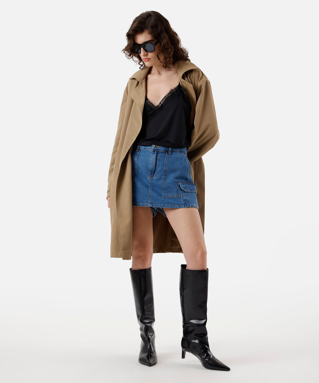 Vista 2 short saia cargo feminino jeans azul C&A Jeans Medio C&A Jeans Medio