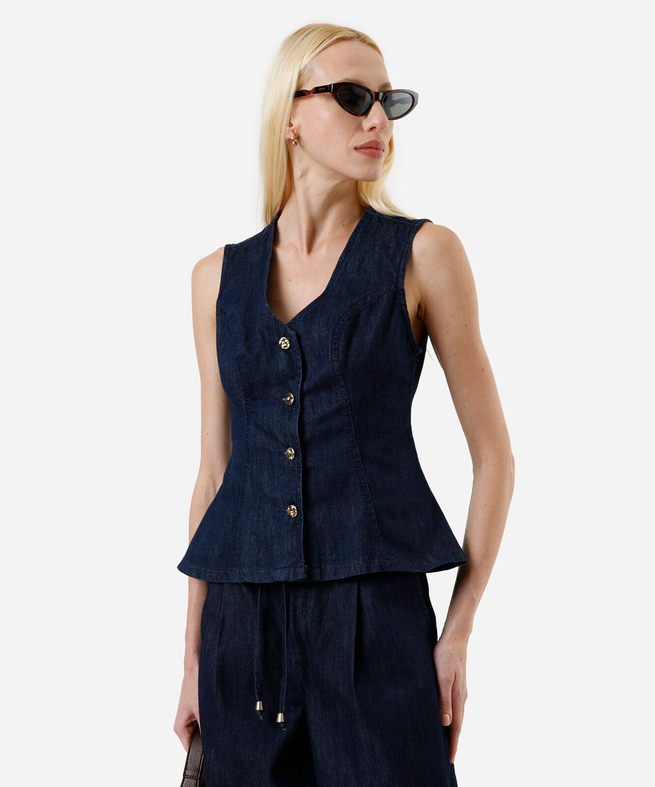 colete feminino jeans decote v azul