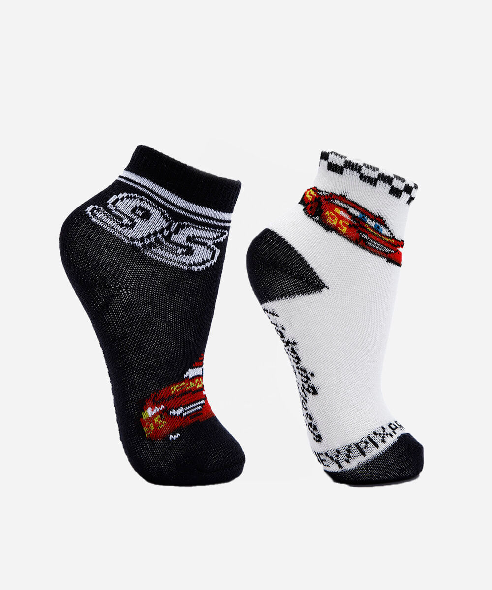 kit de 2 meias cano médio infantil carros - multicor