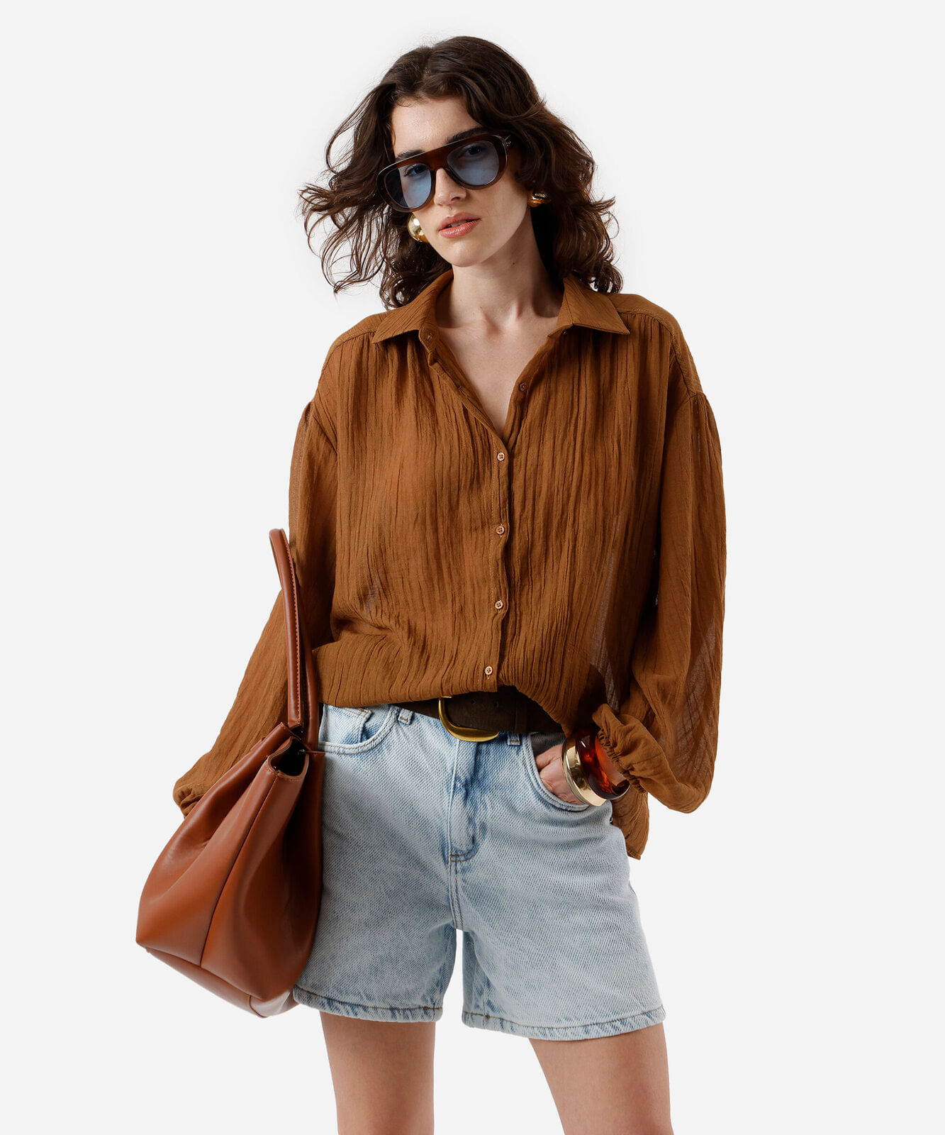 short feminino jeans cintura alta azul