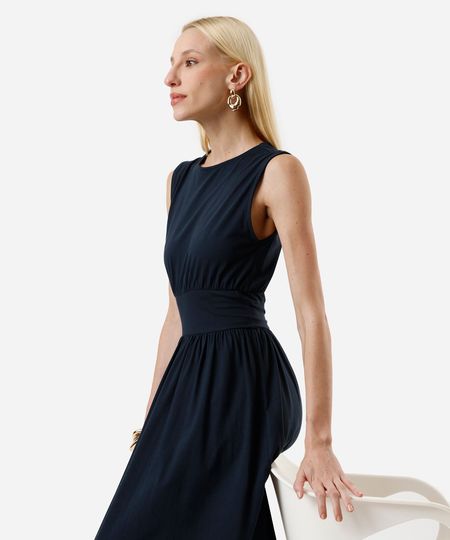 vestido midi feminino de algodão decote redondo azul PP vestido midi feminino de algodão decote redondo azul PP