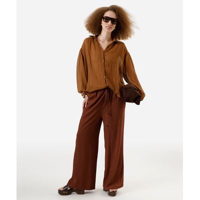 calça estilo pijama feminina com viscose texturizada marrom