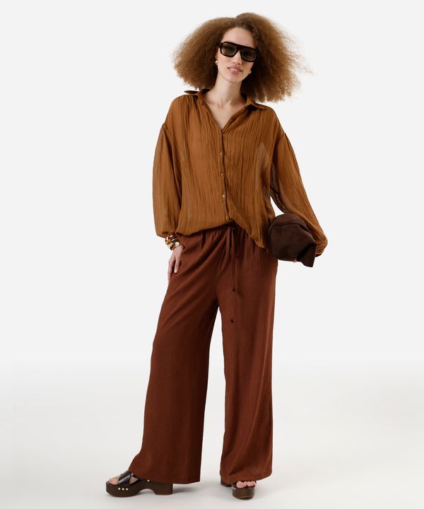 calça estilo pijama feminina com viscose texturizada marrom PP