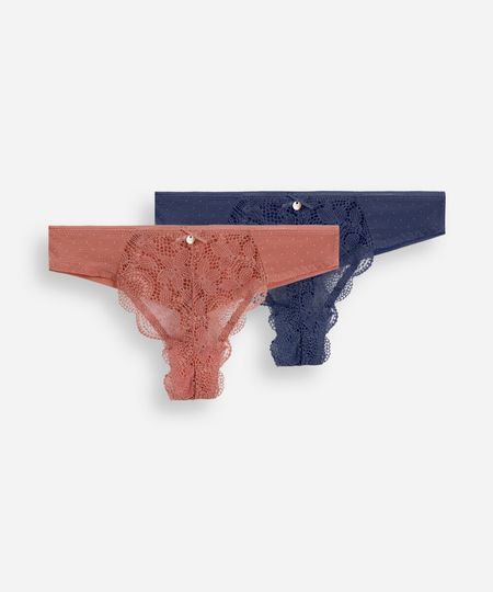 kit de 2 calcinhas fio dental feminino com renda colorido P