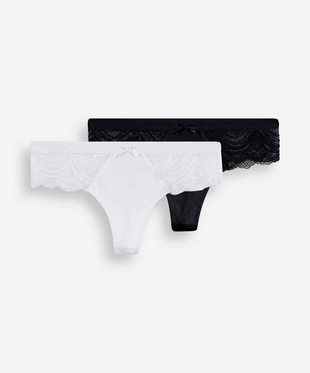 kit de 2 calcinhas fio dental feminino com renda colorido